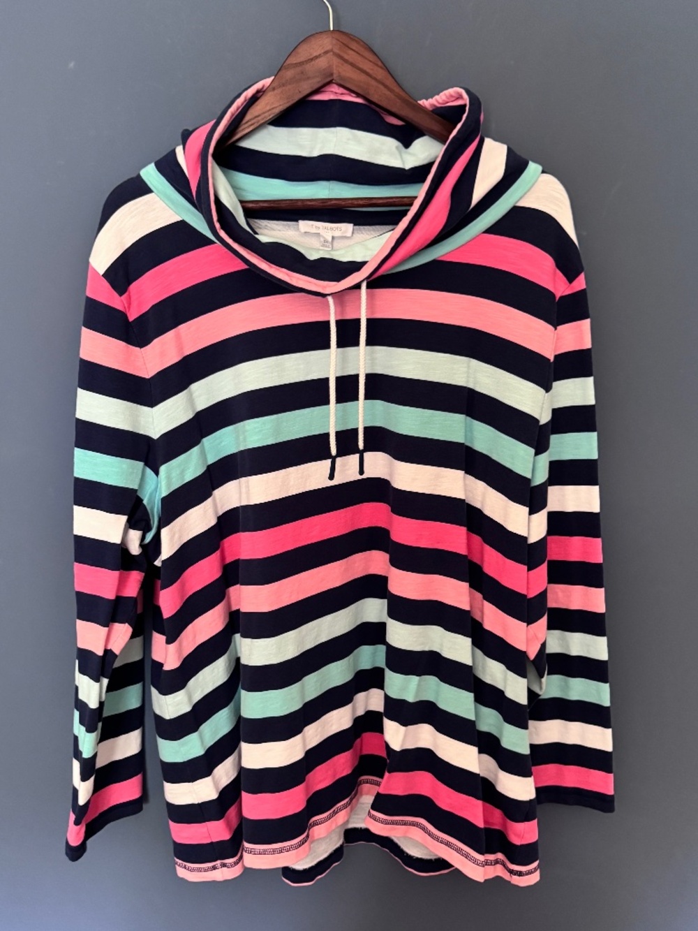 T by Talbots Striped Cowl Neck Pullover - Navy, Pink & Light Blue 3X EUC
